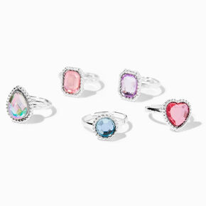 Claire&#39;s Club Silver Pastel Rhinestone Rings - 5 Pack,