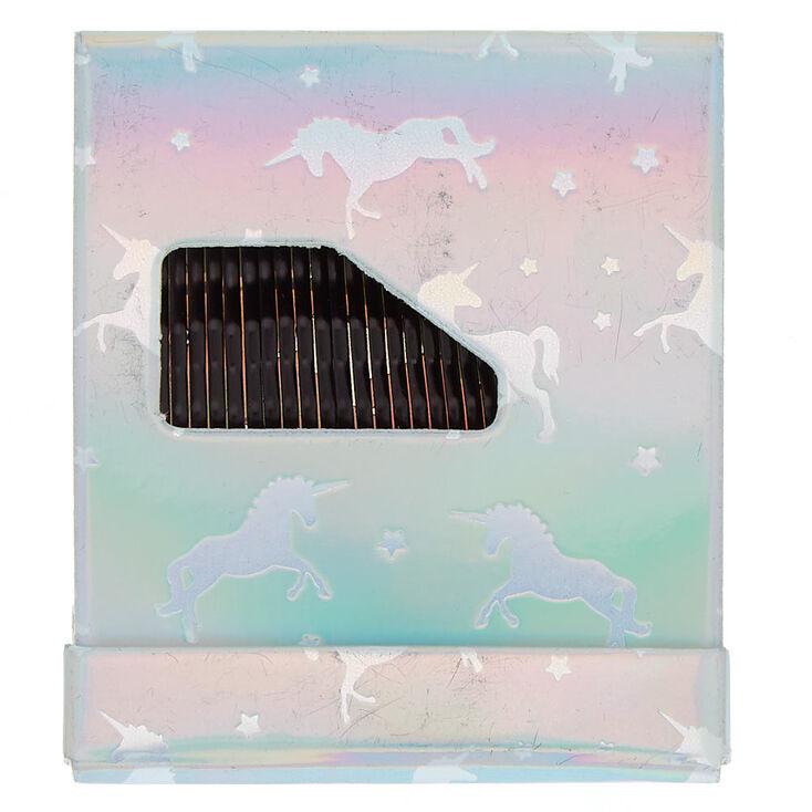 Claire's Lot de 24 épingles plates noires présentées dans un étui style pochette d'allumettes à motif licorne
