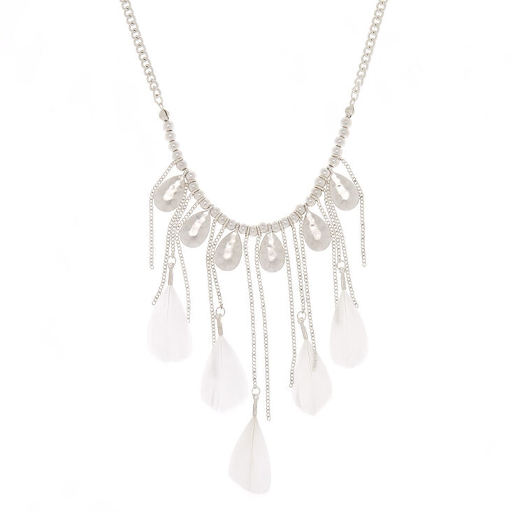 Silver Feather Statement Necklace,