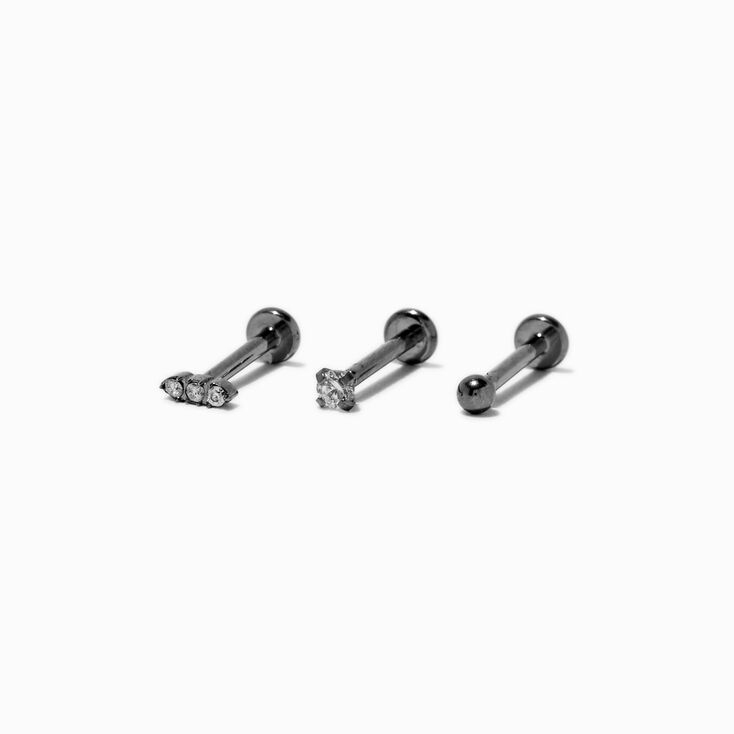 Silver-tone Titanium Cubic Zirconia 18G Threadless Tragus Earring - 3 Pack,