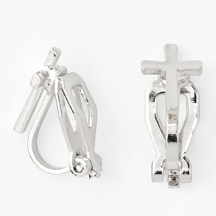 Silver Cross Clip-On Earrings,
