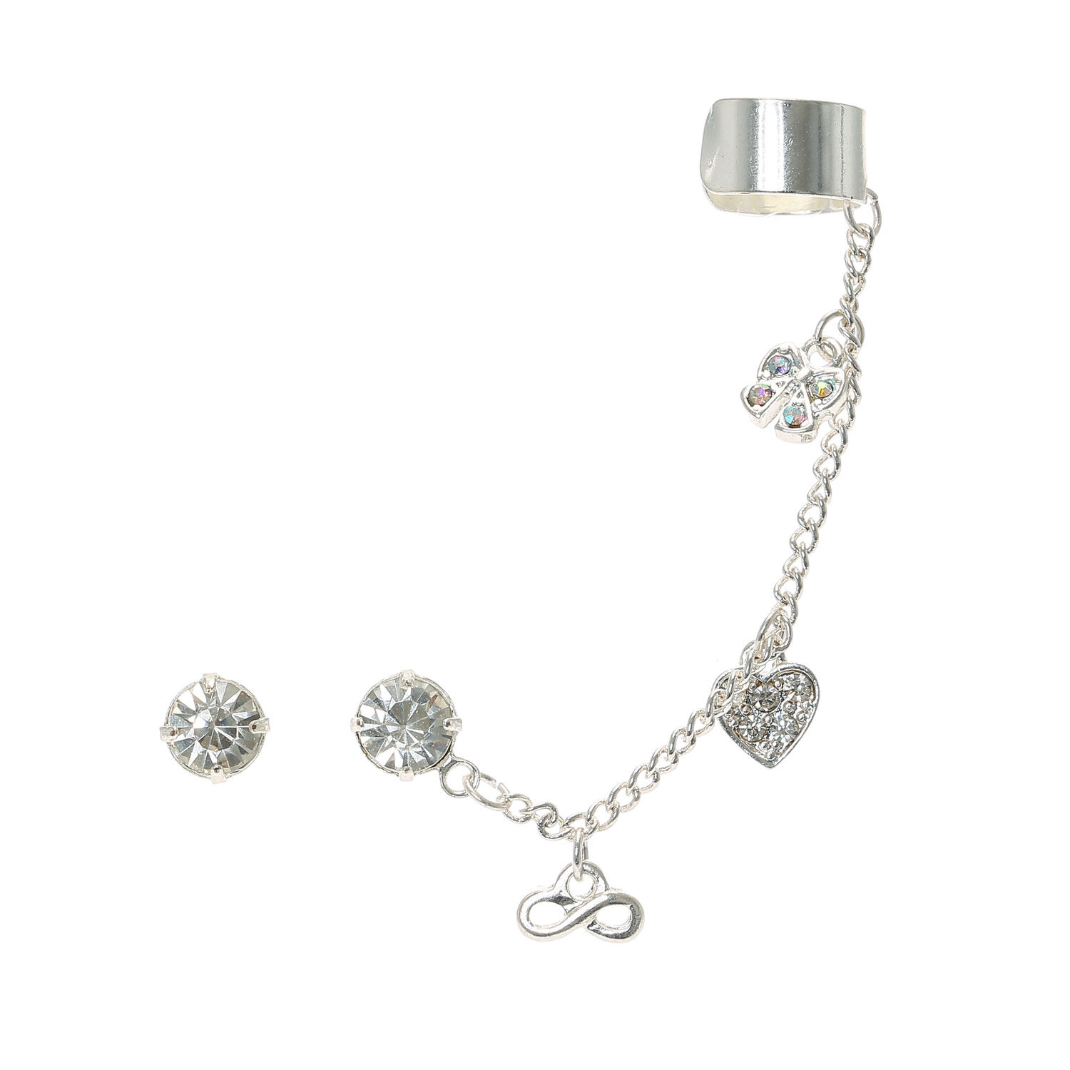 Crystal Studs With Ear Cuff Chain,