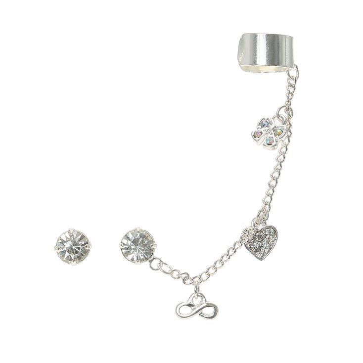 Crystal Studs With Ear Cuff Chain | Claire's