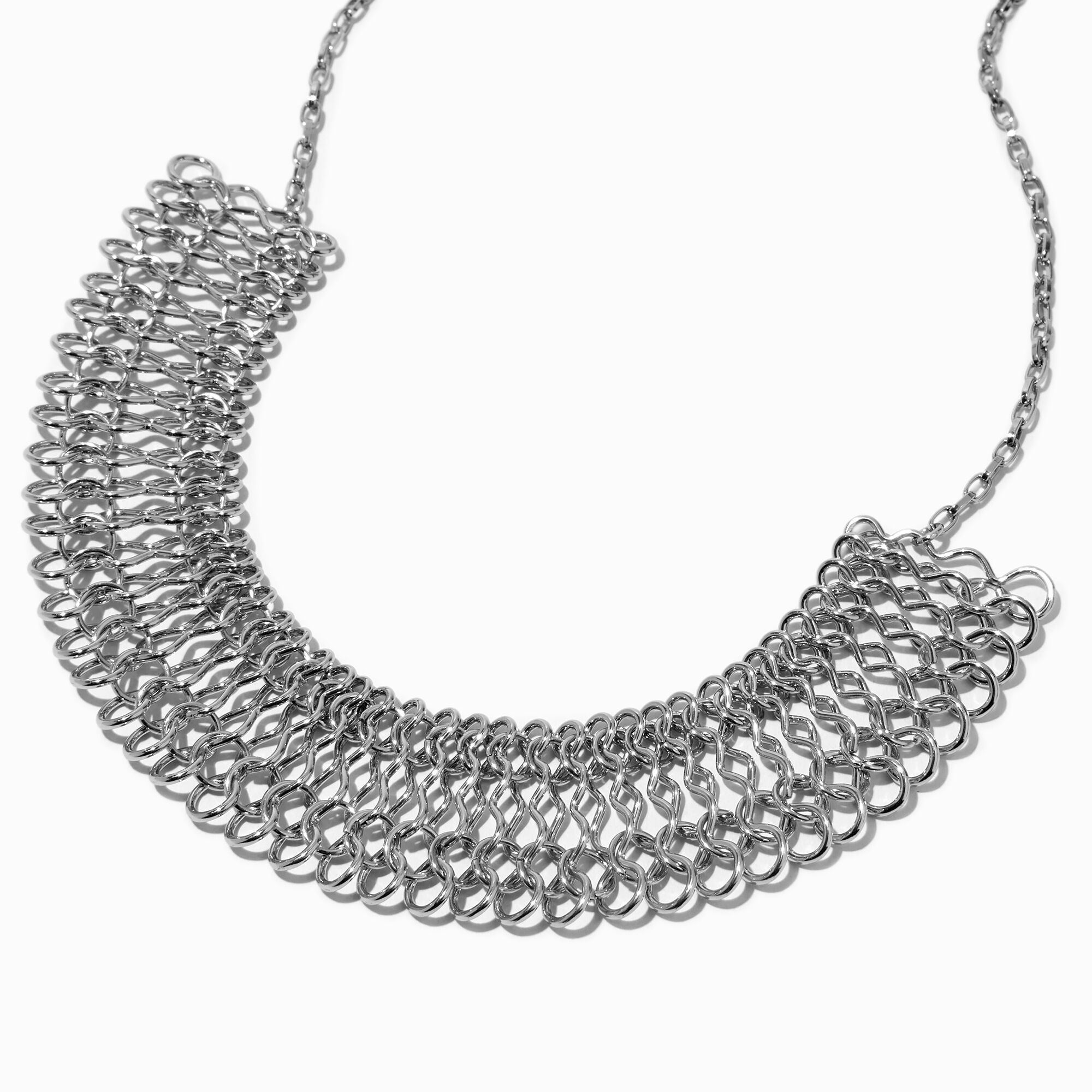 View Claires Tone Figure 8 Chainmail Statement Necklace Silver information