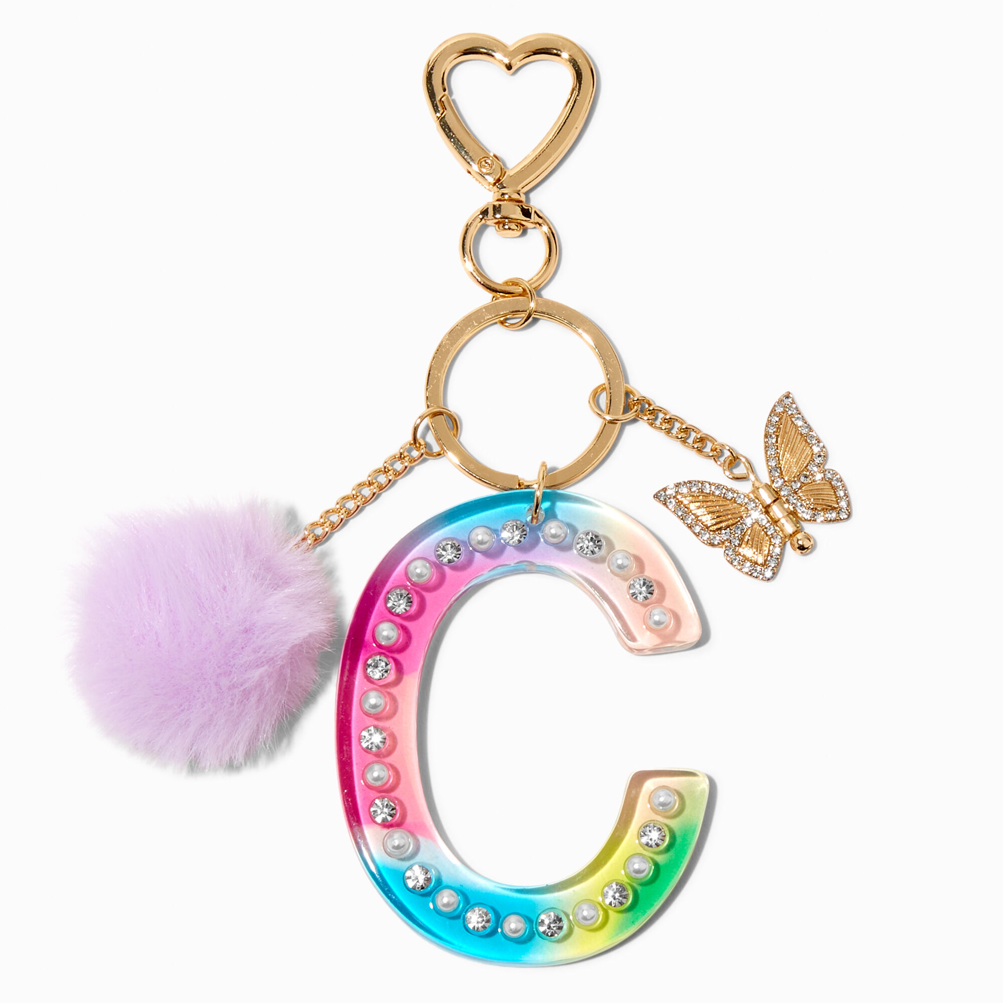View Claires Butterfly Rainbow Initial Keychain C Gold information