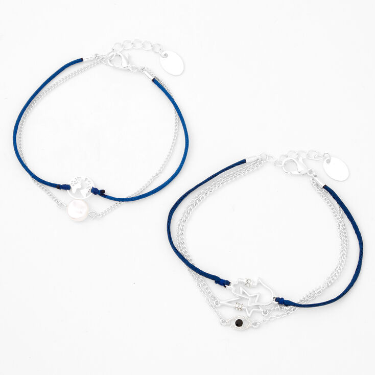 Silver Hamsa, Globe, &amp; Star Multi-Strand Bracelets - 2 Pack,