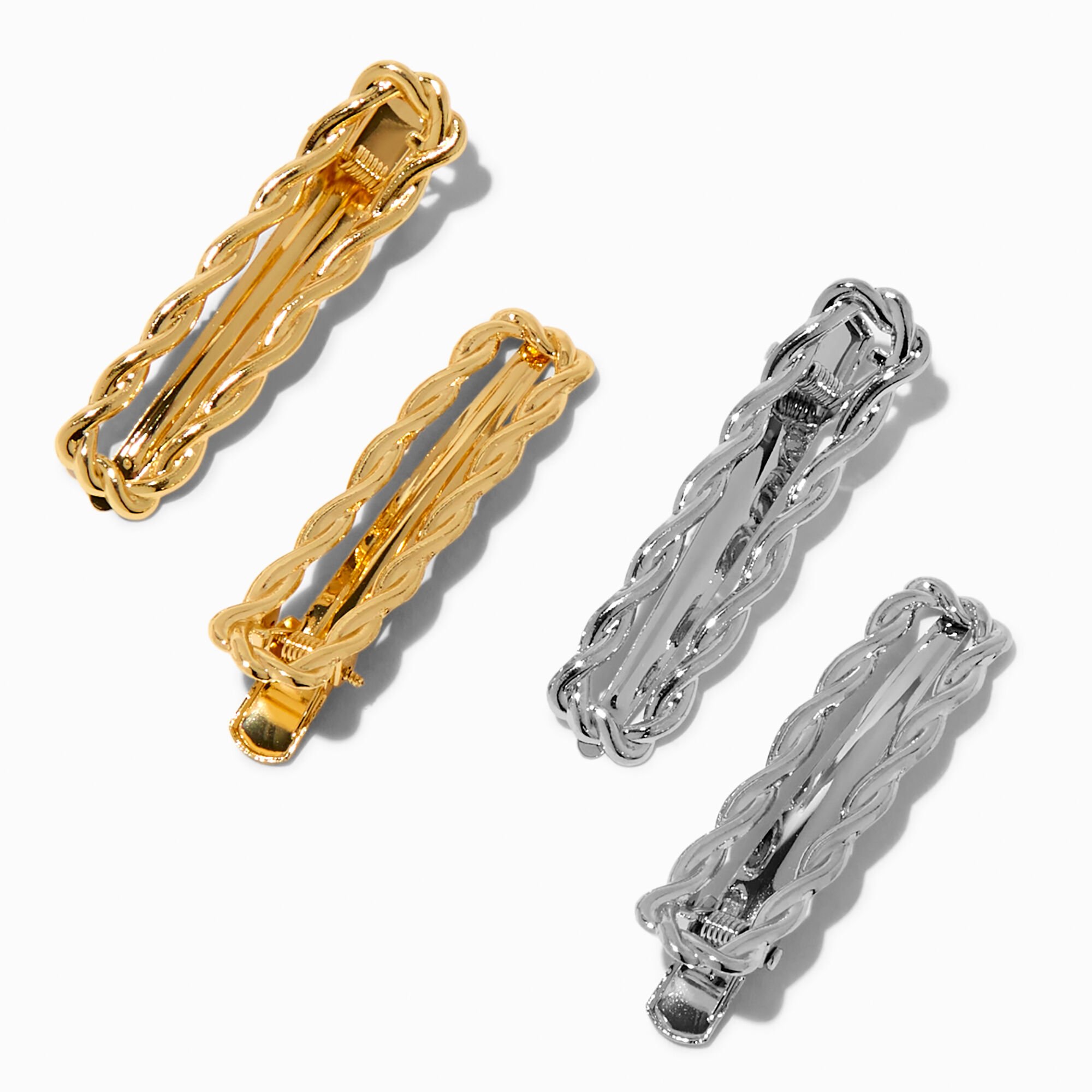 Gold & Silver Twisted Open Hair Clips - 4 Pack,