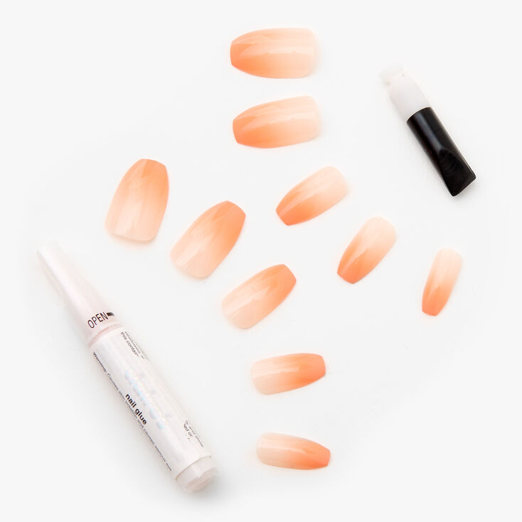 Peach Ombre Coffin Faux Nail Set - 24 Pack,