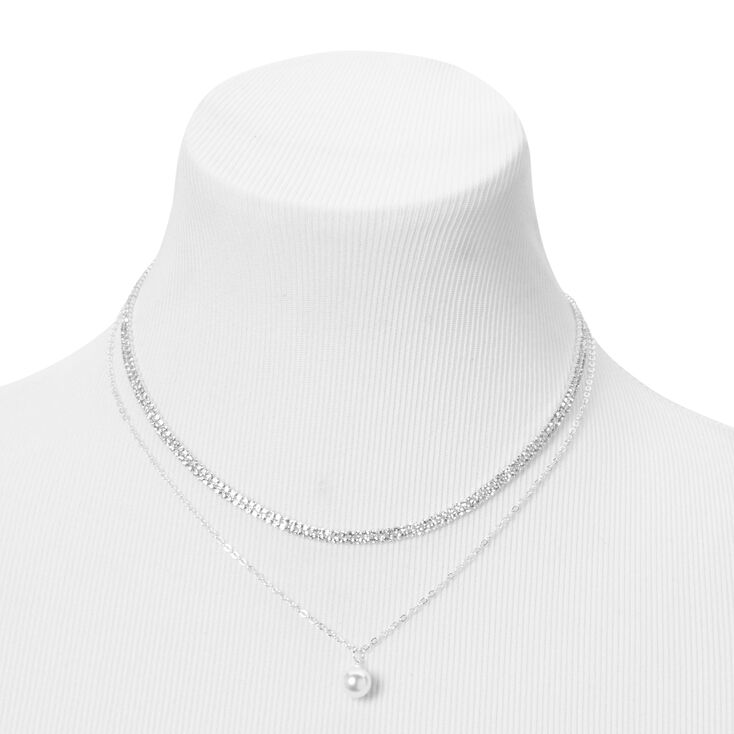 Silver-tone Rhinestone &amp; Pearl Charm Multi-Strand Necklace,