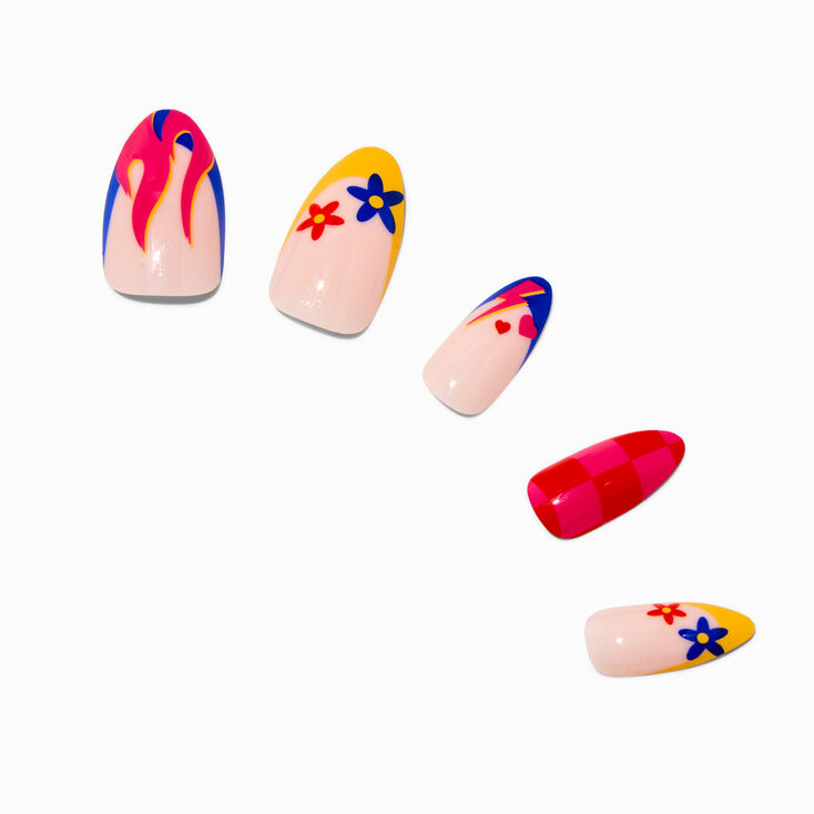 Red Check &amp; Floral Icon Stiletto Vegan Faux Nail Set - 24 Pack,