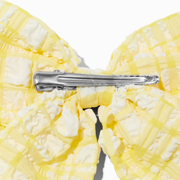 Yellow Puffy Gingham Hair Bow Clip,