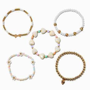 T H E M E x Claire&#39;s Gold-tone Heart Stretch Bracelets- 5 Pack,