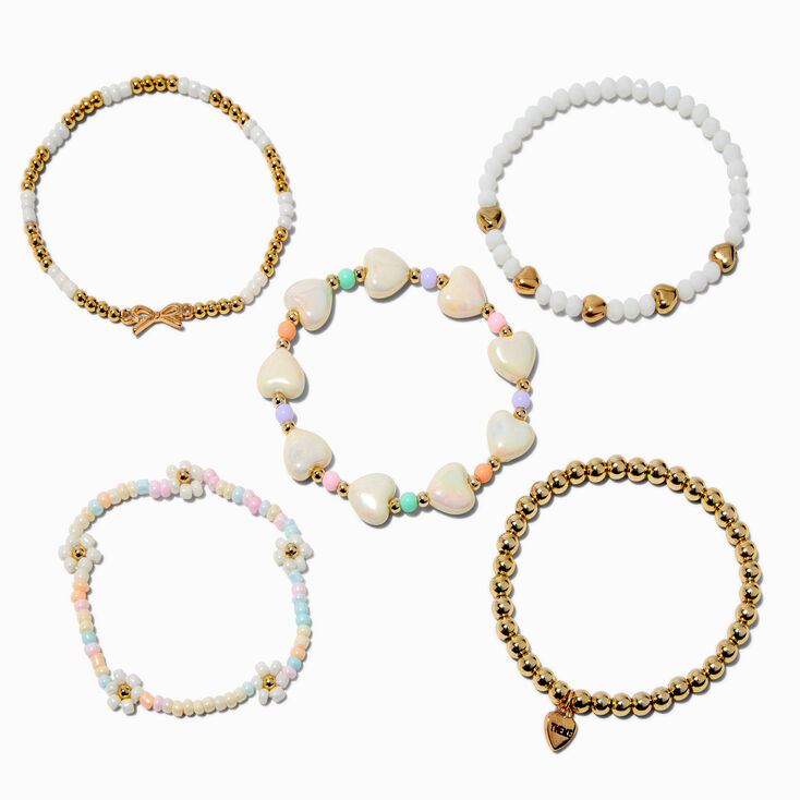 T H E M E x Claire&#39;s Gold-tone Heart Stretch Bracelets- 5 Pack,