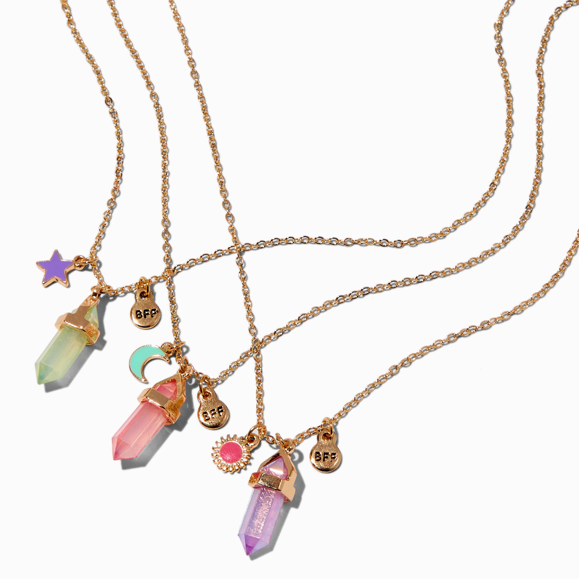View Claires Best Friends Mystical Gem Celestial Pendant Necklaces 3 Pack Gold information