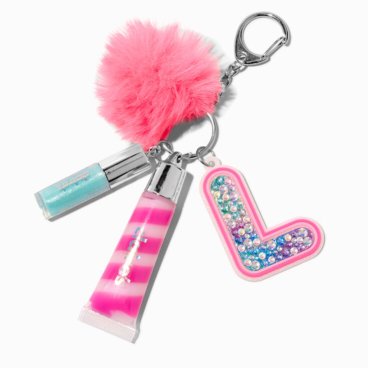Initial Hot Pink Lip Gloss Keychain - L,