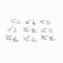 Silver-tone Star Bursts Stud Earrings - 9 Pack ,