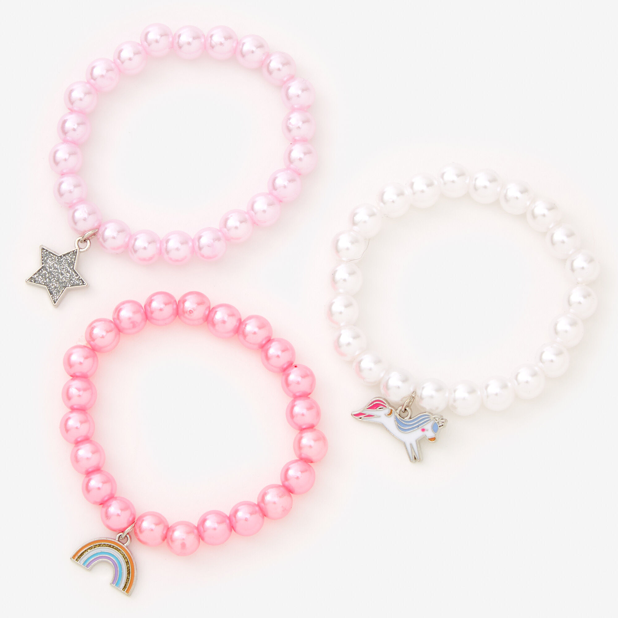 Claire s Club Pink Unicorn Beaded Stretch Bracelets 3 Pack