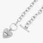 Silver Rhinestone Heart and Crown Pendant Necklace,