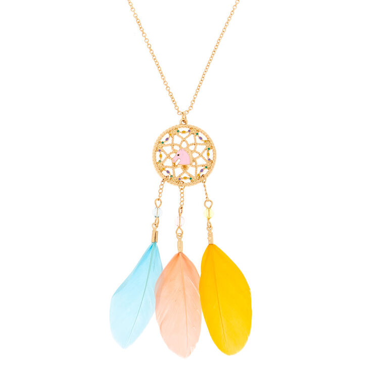 Gold Unicorn Dreamcatcher Pendant Necklace Claire S