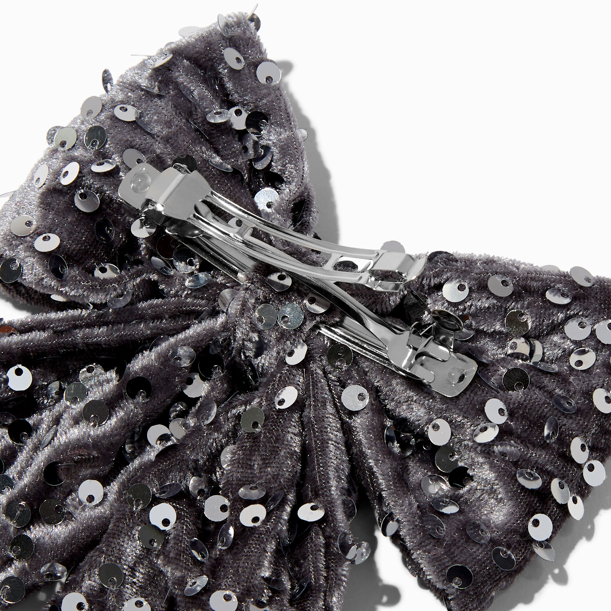 Silver Sequin Hair Bow Clip,
