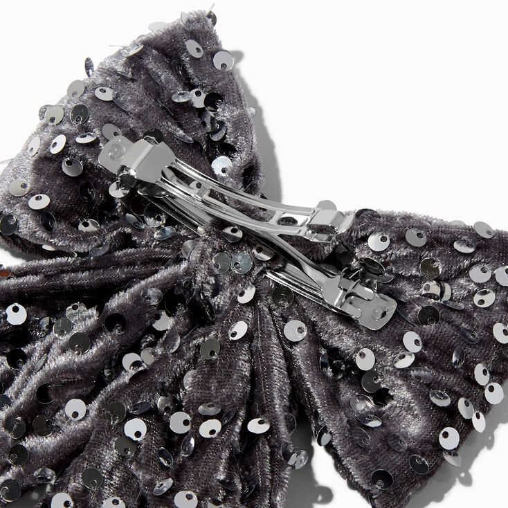 Silver Sequin Hair Bow Clip,