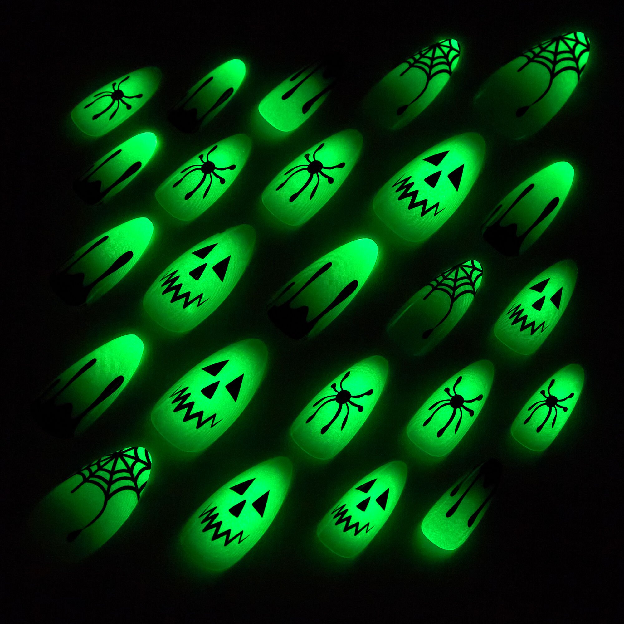 Glow in the Dark Witch Halloween Squareletto Press On Faux Nail Set - 24 Pack,
