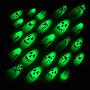 Glow in the Dark Witch Halloween Squareletto Press On Faux Nail Set - 24 Pack,