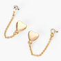 Gold Heart Connector Chain Stud Earrings,