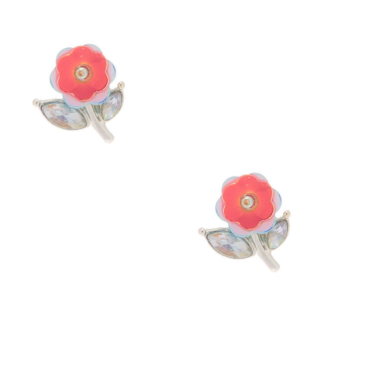 Claire's Clous d'oreille floraison à strass couleur argenté