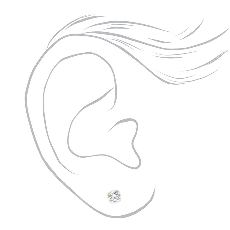 14kt Yellow Gold 5mm Cubic Zirconia Studs Ear Piercing Kit with Ear Care Solution,