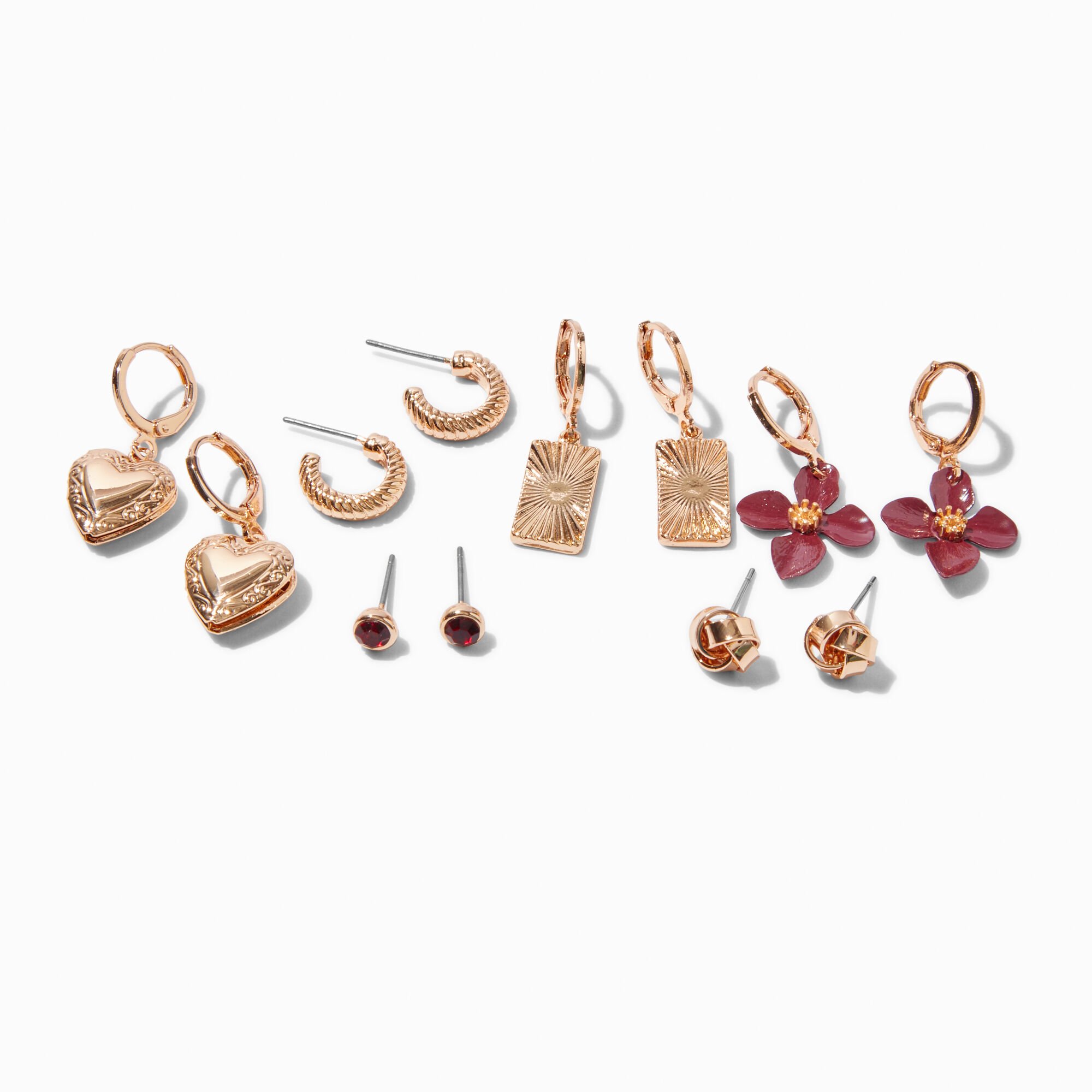Gold-tone Luxe Locket Charms Earring Stackables Set - 6 Pack,
