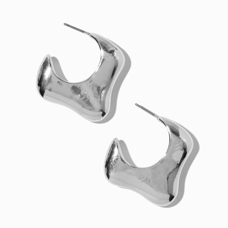 Silver-tone Wide Melty Hoop Earrings,