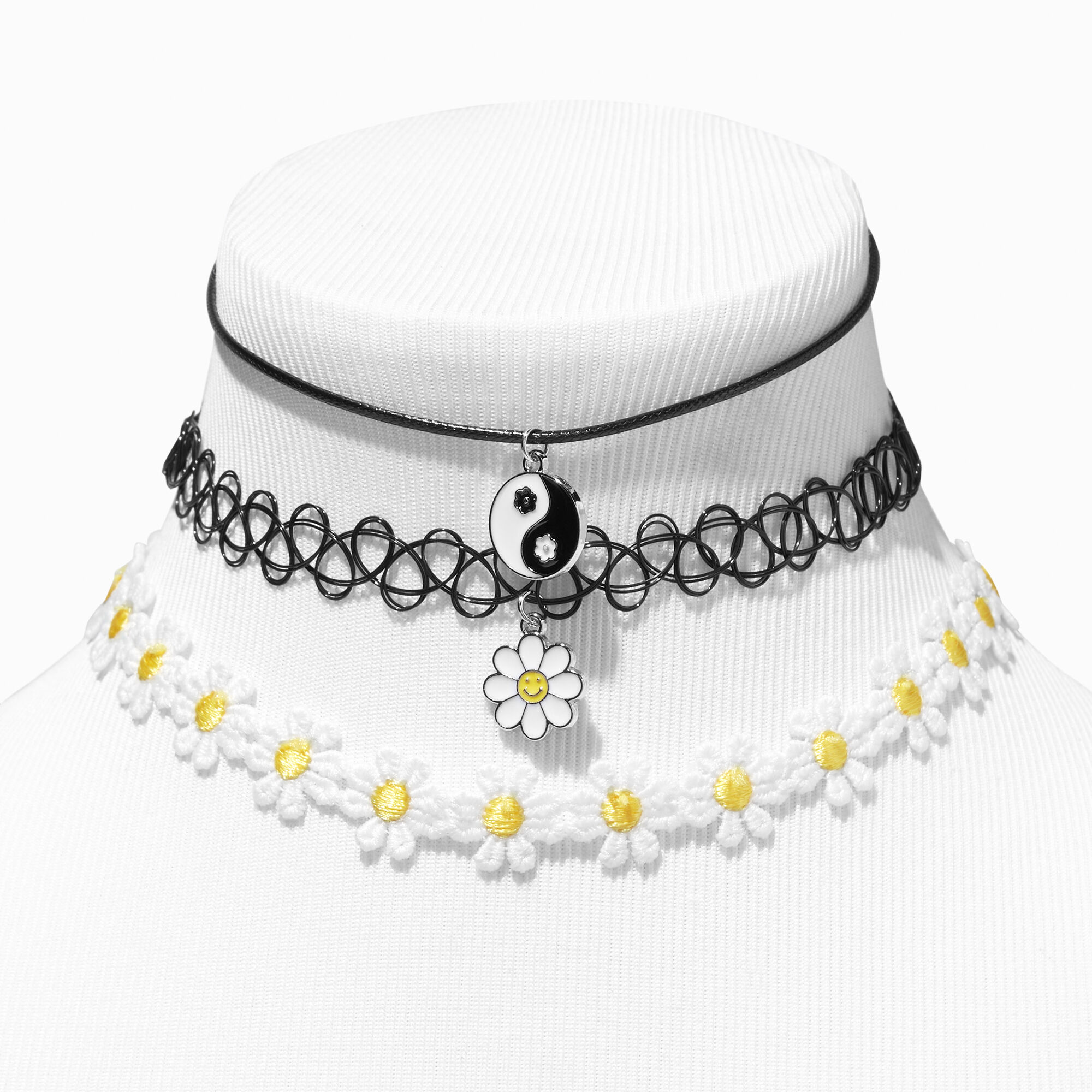 View Claires Yin Yang Daisy Choker Necklaces 3 Pack Black information