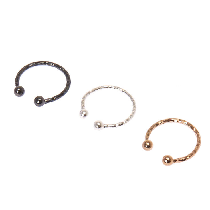 Faux Mixed Metal Laser Cut Nose Rings - 3 Pack,