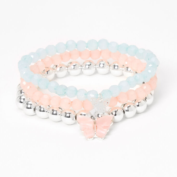 Pastel Butterfly Charm Beaded Stretch Bracelets &#40;3 Pack&#41;,