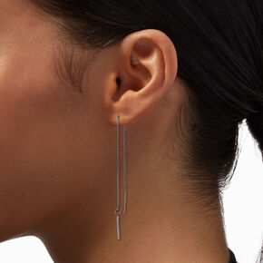Hematite 4&quot; Linear Bar Threader Drop Earrings,