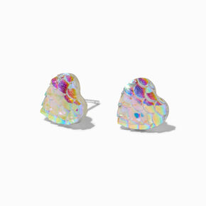 Clous d&#39;oreilles c&oelig;ur sir&egrave;ne tige couleur argent&eacute;e,