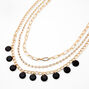 Gold Disc Rhinestone Chain Multi Strand Necklace - Black,