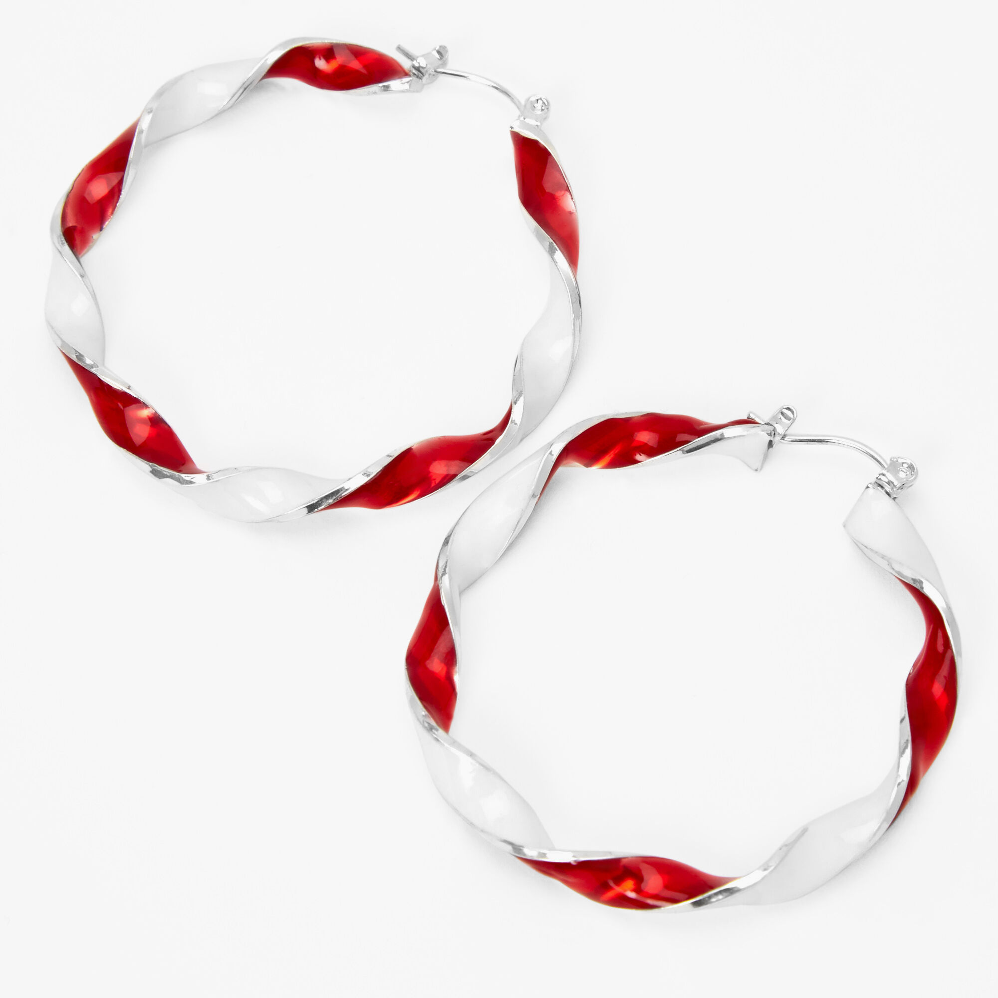 Christmas Silver Candy Cane Twist Hoop Earrings