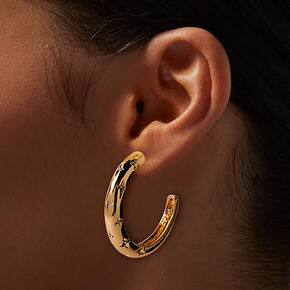 Gold-tone Star Stamped 50mm Hoop Earrings,