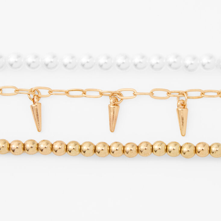 Gold Pearls and Spikes Bracelet Set - 3 Pack,