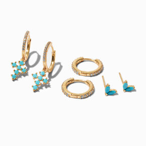 C LUXE by Claire&#39;s 18k Gold Plated Turquoise Cross Earring Stackables Set - 3 Pack,