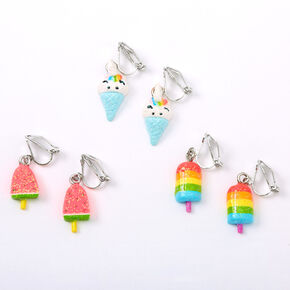 Glitter Ice Pop &amp; Ice Cream Clip-On Earrings - 3 Pack,