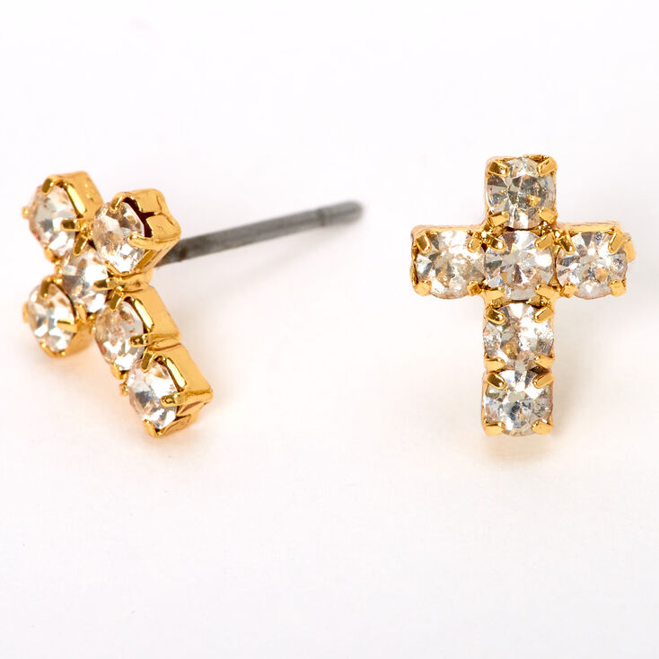 Gold Embellished Cross Stud Earrings,