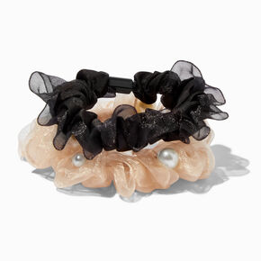Sheer Pearl Ivory &amp; Black Hair Scrunchies - 2 Pack,