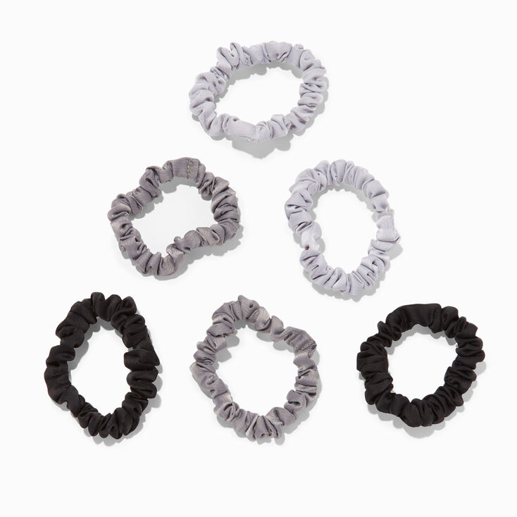 Shades of Grey Skinny Silky Hair Scrunchies - 6 Pack,