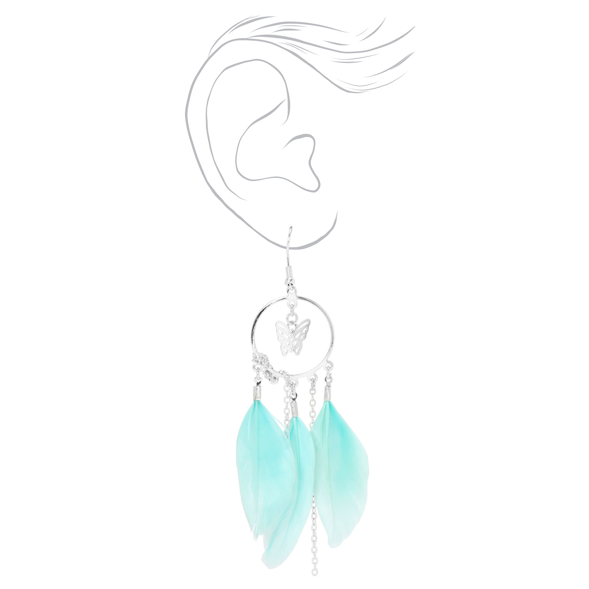 Turquoise Feather 5" Butterfly Drop Earrings,