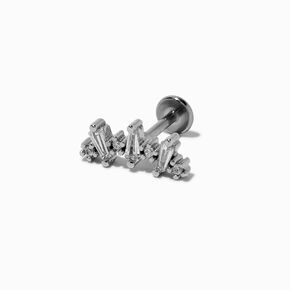Silver-tone Stainless Steel Cubic Zirconia Baguette Crawler 18G Conch Earring,