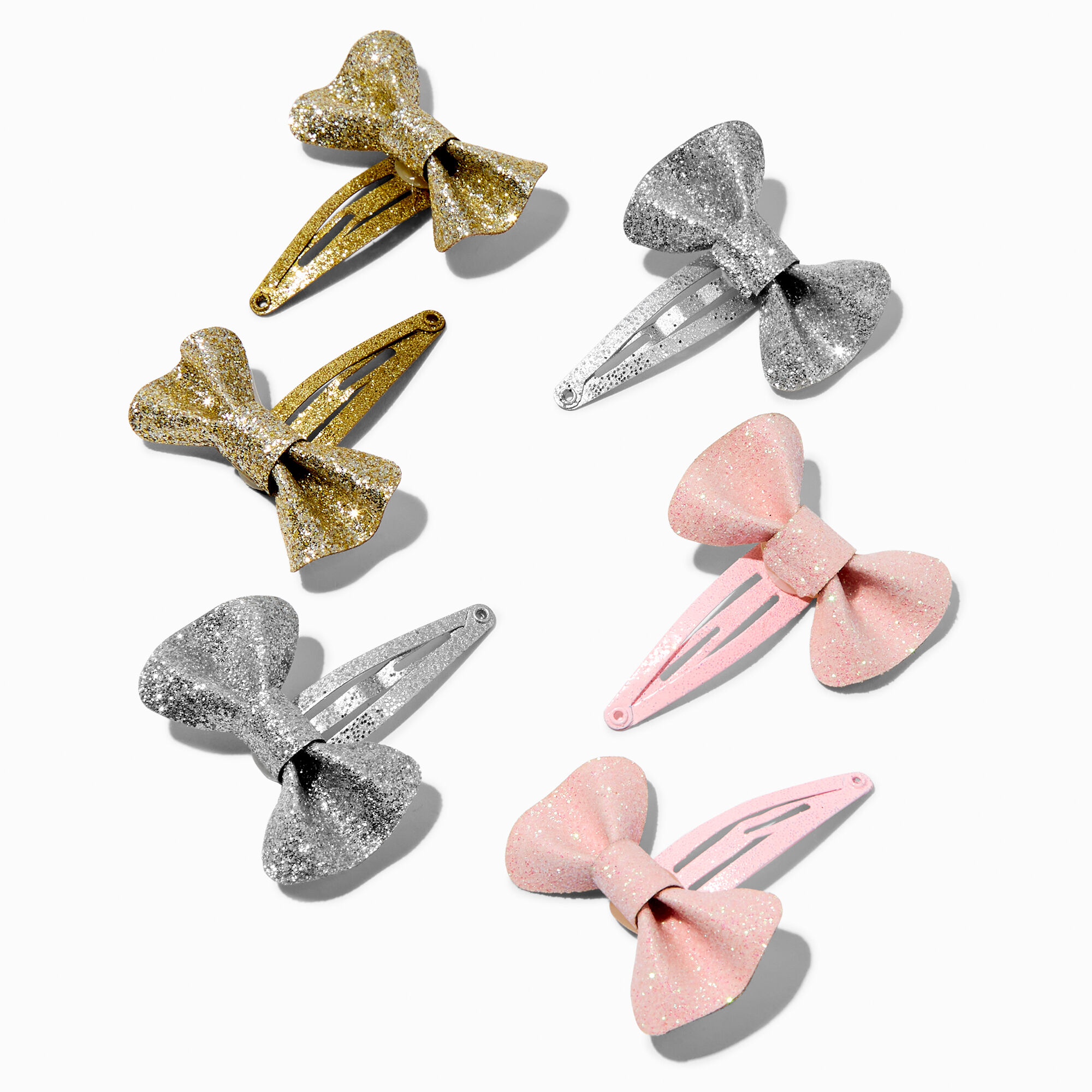 View Claires Club Glitter Bow Snap Hair Clips 6 Pack information