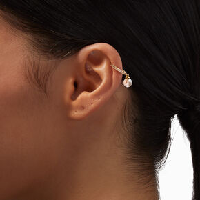 Gold-tone 20G Crystal Faux Pearl Cartilage Clicker Earring,